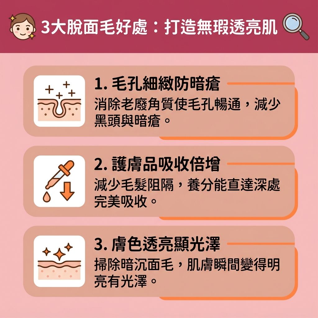 這是一張台灣健康部落格風格的 1:1 正方形資訊圖表,詳細圖解了面毛與唇毛的脫毛好處。圖表指出,若使用剃刀、蜜蠟、脫毛膏或傳統的線面技巧,可能因難以忍受的蜜蠟脫毛痛楚或過度拉扯,造成嚴重的拔面毛後遺症。這會導致皮膚表層的毛孔與毛囊受損,進而引發紅腫、炎症及黑色素沉澱。
為了解決毛囊發炎並避免皮膚灼傷,尤其是敏感肌族群,應慎選合適的面部脫毛推薦。深入了解激光脫毛原理後,尋找專業醫生操作的無痛激光脫毛(如激光與光學儀器)是極佳選擇。許多人上網搜尋「脫面毛邊間好」,正是因為專業儀器能精準控制波長與能量,搭配冰感技術,能有效舒緩脫毛紅腫,帶來理想的永久脫毛效果。若選擇在家操作,則需參考家用脫毛機比較與正確的光學脫毛機用法,並留意完整的脫毛療程次數。
日常務必做好脫毛前後護理,配合溫和去角質來去除老廢角質。這不僅能減少色素沉澱、改善唇邊暗沉,還能收細粗大毛孔。毛孔暢通後,能大幅提升護膚品吸收,並讓妝容更服貼以改善化妝浮粉,重拾明亮光澤的無瑕肌膚。